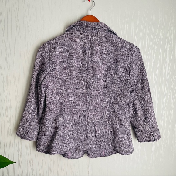 J. Jill Womens Blazer Size 8 Purple Gray Marled Knit Snap Closure Pockets - Picture 3 of 6